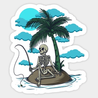 halloween Stickers tshirt design skeleton fishing halloween Sticker